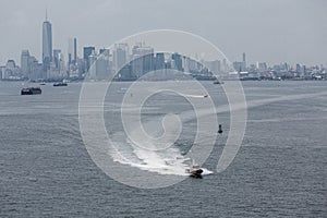 NYPD Police Boat Speeding Away from City