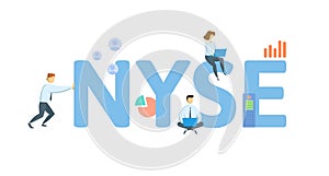 NYSE, New York Stock Exchange. Concept with keywords, people and icons. Flat vector illustration. Isolated on white. photo