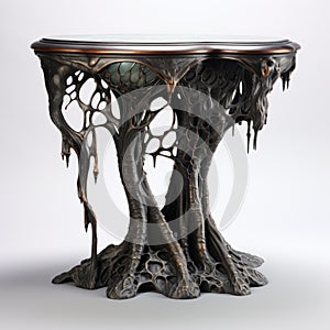 Nyx And Broom Table Intricate Web-inspired Art Nouveau Side Table