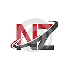 NZ initial logo company name colored red and black swoosh design, isolated on white background. vector logo for business and