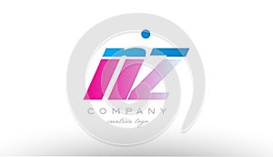 nz n z alphabet letter combination pink blue bold logo icon design