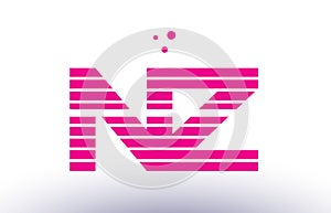 nz n z pink purple line stripe alphabet letter logo vector template