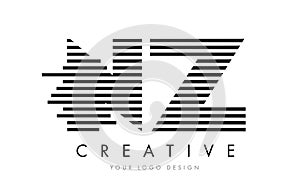 NZ N Z Zebra Letter Logo Design with Black and White Stripes