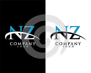 NZ, ZN letters company logo design swoosh design vector