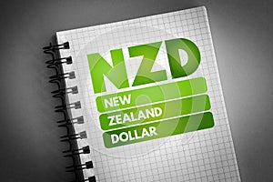 NZD - New Zealand Dollar acronym on notepad, concept background