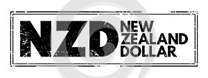 NZD - New Zealand Dollar acronym text stamp, concept background