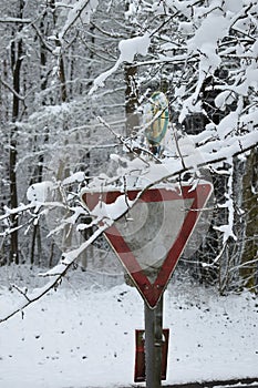 NÃ¼rburg, Germany - 01 07 2021: Bus stop at Quiddelbacher HÃ¶he in winter