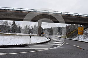 NÃ¼rburg, Germany - 02 26 2020: main road intersection near the Grand Prix Circiut