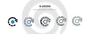 O arrow icon in different style vector illustration. two colored and black o arrow vector icons designed in filled, outline, line