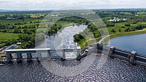 O\'Brien\'s Bridge water dam, Clare Ireland -May,28, 2022,Parteen Weir