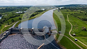 O'Brien's Bridge water dam, Clare Ireland -May,28, 2022,Parteen Weir