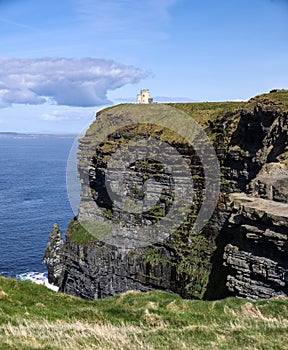 O Brien tower at the Cliffs of Moher located at the southwestern edge of the Burren region in County Clare, Ireland
