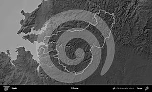 O Eume outlined, Spain. Grayscale