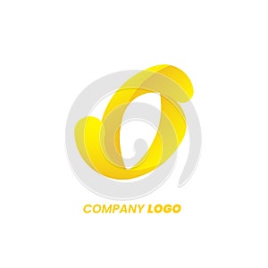 O letter yellow logo design, abstract swirl gradient sharp. Futuristic dynamic emblem. App template icon. Corporate