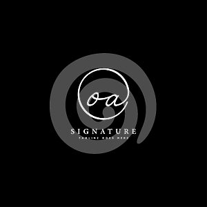 O, A, OA Initial letter handwritten and signature vector logo. Business template in round shape line art