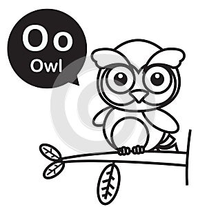 O Owl cartoon and alphabet for children to learning and coloring