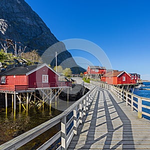 O Village, Moskenes, Red Norwegian Rorbu, fishing huts on Lofoten islands