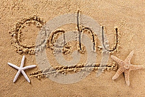 Oahu Hawaii handwritten beach sand message