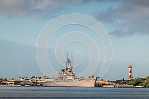 USS Missouri Battle Ship in sun at Pearl Harbor, Oahu, Hawaii, USA photo