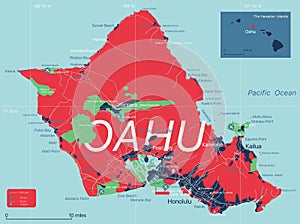 Oahu island detailed editable map