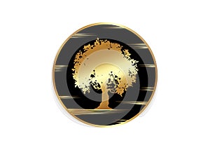 Vector silhouette tree icon isolated on white background. Gold Tree concept logo design
