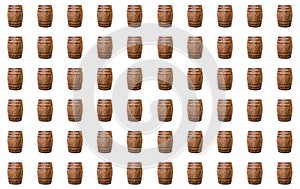 Oak barrel brown with metal hoops on a white isolated background