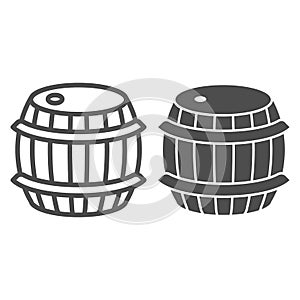 Oak barrel line and solid icon. Vintage wooden wine storage outline style pictogram on white background. Winery and