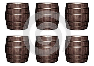 Oak barrel wooden dark brown metal pattern set on white background