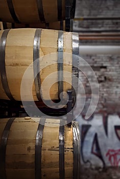 Oak Barrels in Distillery