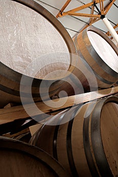 Oak barrels maturing red wine