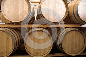 Oak barrels maturing red wine