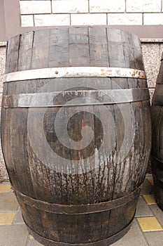 Oak barrels outside