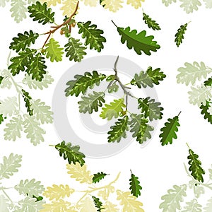 Oak branches with leaf and acorn seamless pattern