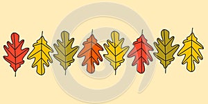 Oak colorful leaves vector collection drawn by hand for wallpaper, banners, postcards, textiles, backgrounds, stickers, wrapping