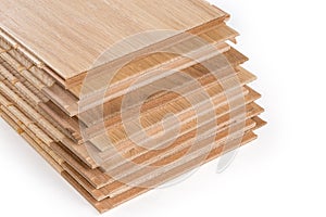 Oak engineered wood flooring boards stack, fragment of end parts