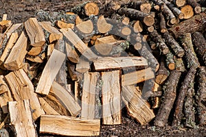 oak firewood cut and stacked