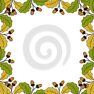Oak leaf and acorn in color, liner, border