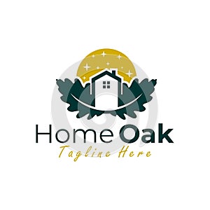 oak leaf house illustration logo