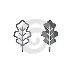 Oak leaf line and glyph icon, nature and botany, foliage sign, vector graphics, a linear pattern on a white background.