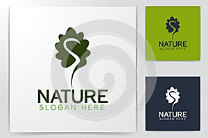 oak leaf, negative space of letter S logo Designs Inspiration Isolated on White Background
