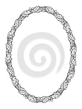 Oak leaf oval frame black silhouette