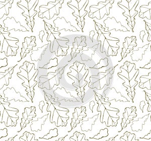 Oak leafs texture outline drawing - autumn seamless pattern