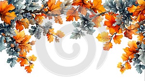 Oak Leaves Autumn\'s Embrace Majestic in a Tranquil Forest Setting, Generative Ai