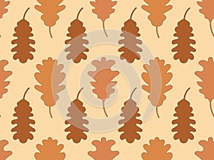 Oak leaves seamless pattern. Falling autumn leaves. Design for wrapping paper, print,  fabric and printing. Vector illustration