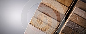 oak parquet flooring samples on gray background