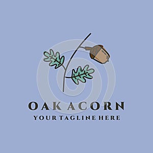 oak tree with acorn line art logo vector symbol illustration design