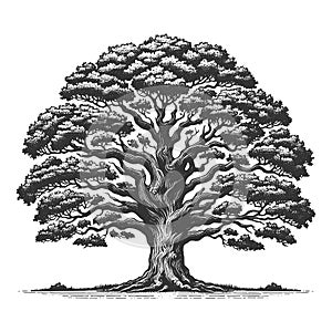 Oak Tree with Expansive Roots engraving raster