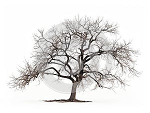 Oak tree isolated on white background without any leaves