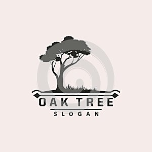 Oak Tree Logo, Nature Tree Plant Vector, Minimalist Simple Design, Illustration, Silhouette, Template