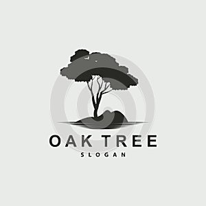 Oak Tree Logo, Nature Tree Plant Vector, Minimalist Simple Design, Illustration, Silhouette, Template